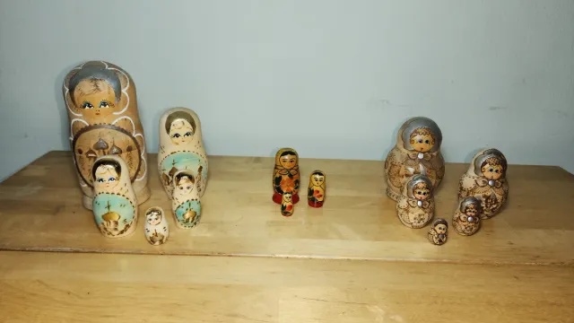 Lote matrioskas rusas antiguas talladas y pintadas
