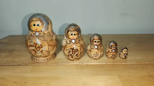 Lote matrioskas rusas antiguas talladas y pintadas