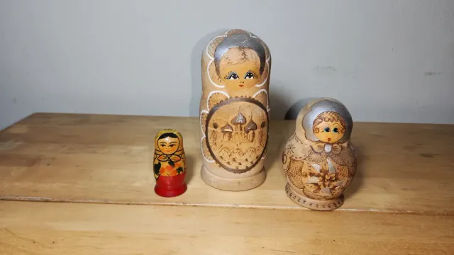 Lote matrioskas rusas antiguas talladas y pintadas