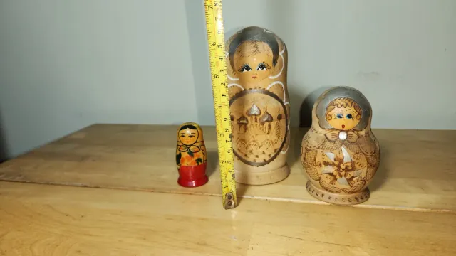 Lote matrioskas rusas antiguas talladas y pintadas