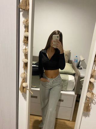 Top negro manga larga