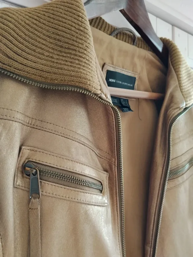 Cazadora Piel Dorada Mango Talla M