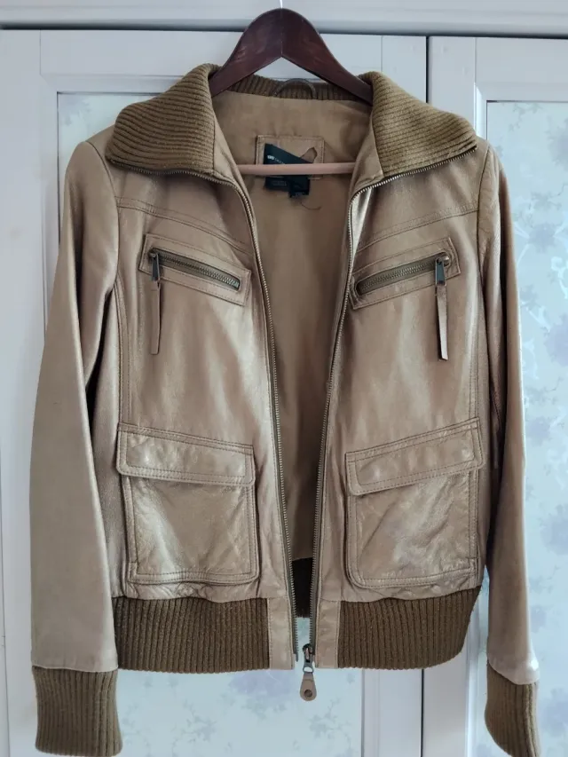 Cazadora Piel Dorada Mango Talla M