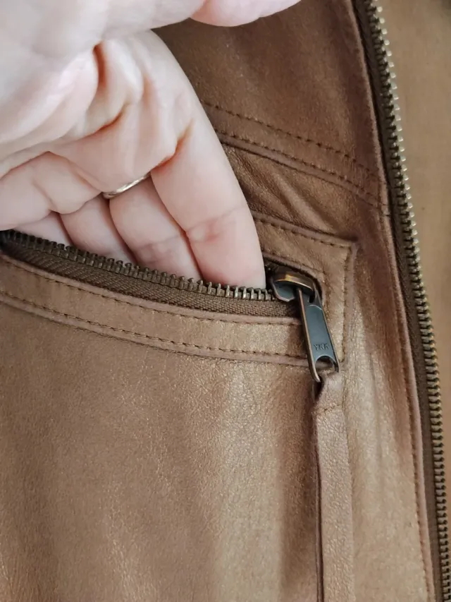 Cazadora Piel Dorada Mango Talla M