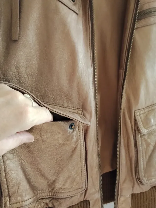 Cazadora Piel Dorada Mango Talla M