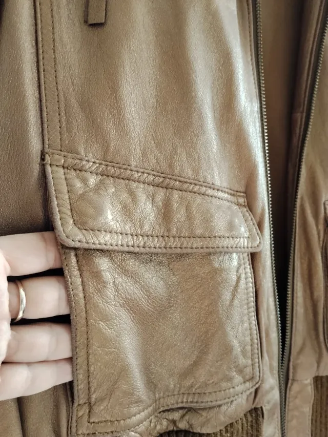 Cazadora Piel Dorada Mango Talla M