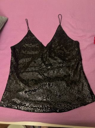 Blusa tirantes lentejuelas negra
