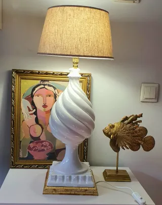 Lámpara Cerámica Manises Blanca y Dorada