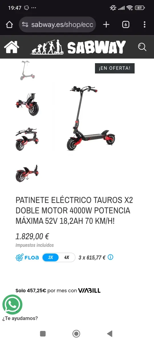 Patinete Eléctrico Tauros X2 Doble Motor