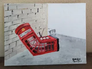 Tela riproduzione Banksy Cabina Telefonica