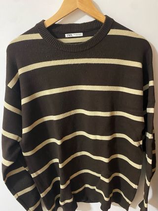 Jersey Zara Rayas Marrón y Beige
