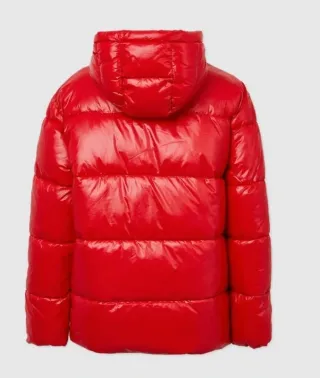 Giubbino rosso lucido con cappuccio