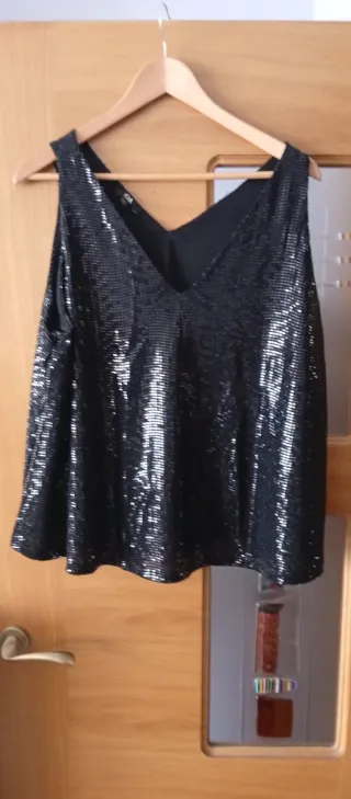 Camiseta fiesta lentejuelas negra Talla XL