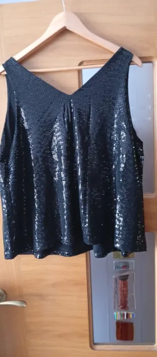 Camiseta fiesta lentejuelas negra Talla XL