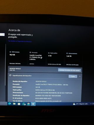 Portátil Gaming MSI Core i7