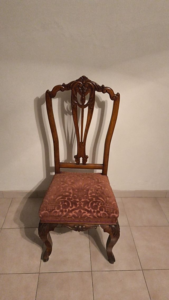 6 Sillas de Comedor Madera y Terciopelo