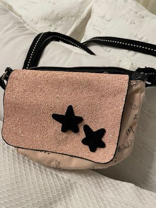 Bolso Zara Negro y Plateado Brillo