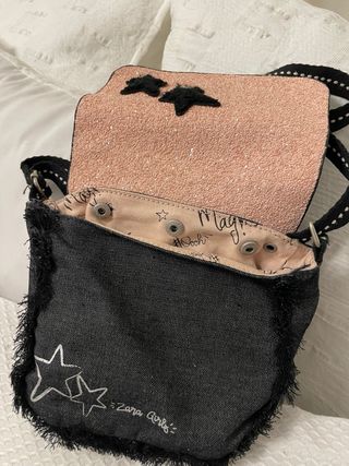 Bolso Zara Negro y Plateado Brillo