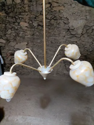 Lámpara colgante antigua de cristal y metal