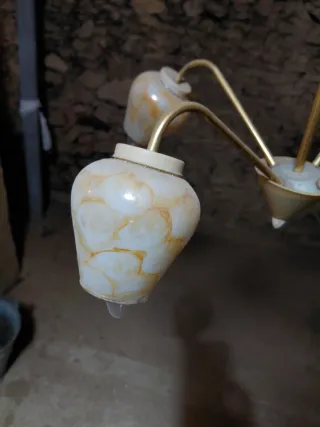 Lámpara colgante antigua de cristal y metal