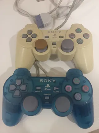 2 mandos PS1 originales Sony Transparente y blanco