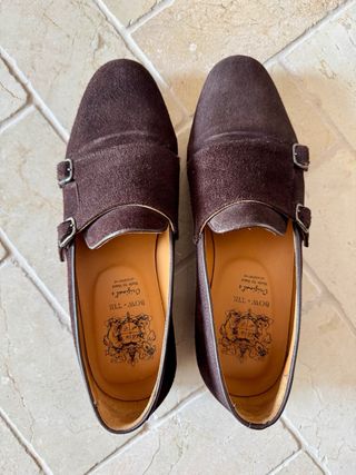 zapato  Bow Tie ante marrón doble hebilla