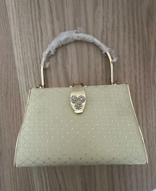 Bolso de fiesta vintage beige y dorado