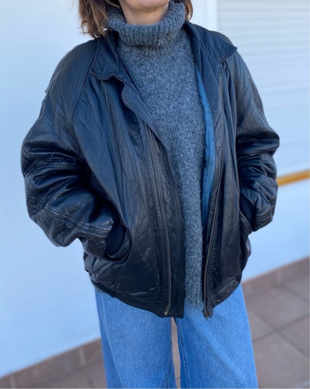 Chaqueta hombre de piel negra vintage