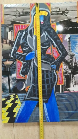 Dibujo al óleo y collage antiguo