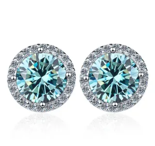 Pendientes 2CT Moissanita Plata Azul