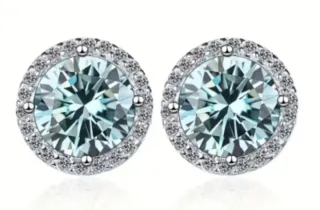Pendientes 2CT Moissanita Plata Azul