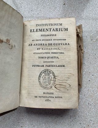 Libro Antiguo Institutionum Elementarium