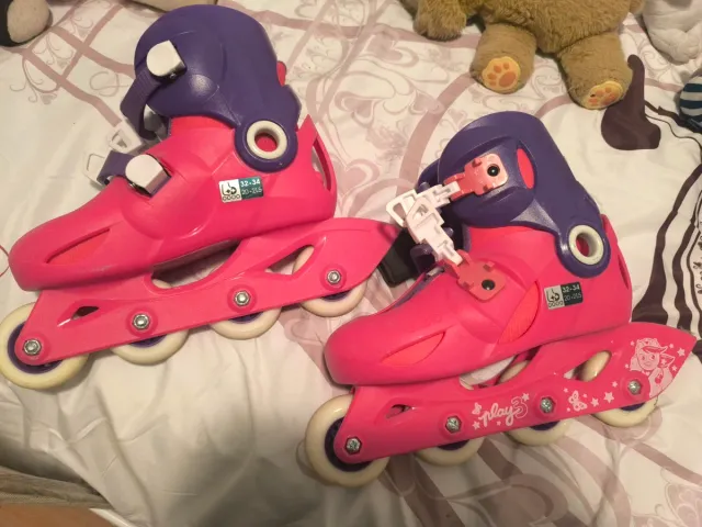 Patines infantiles rosas y morados talla 32-34