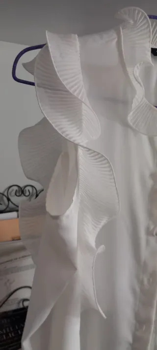 Camisa Zara Volantes Plisados Blanca