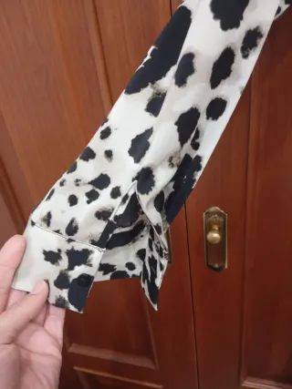 Vestido gasa estampado beige y negro