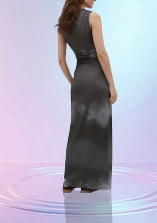 Vestido midi tul drapeado gris