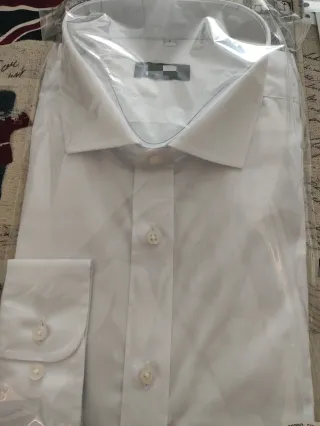 Camisa de vestir blanca manga larga hombre