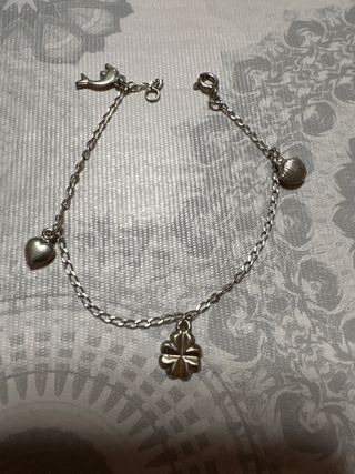Pulsera Plata 925 Corazón Delfín Trébol Concha