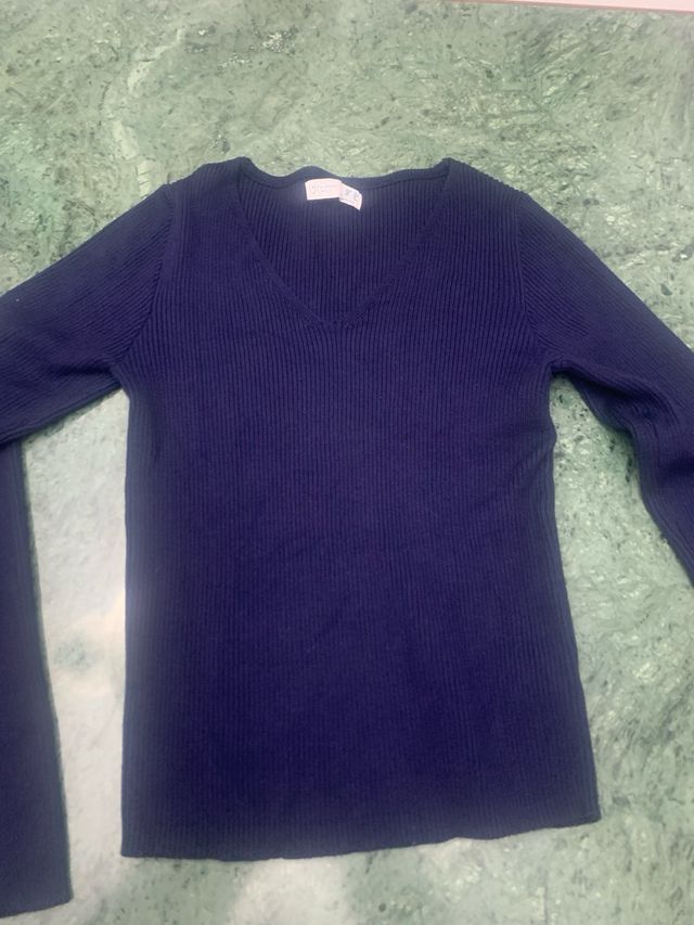 Suéter V-Neck Turquesa Manga Larga