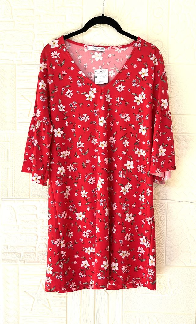 Vestido rojo flores Mango Talla M
