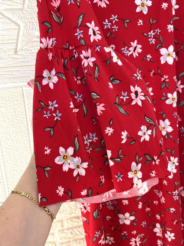 Vestido rojo flores Mango Talla M