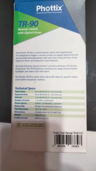 Disparador Phottix TR-90 Temporizador Digital