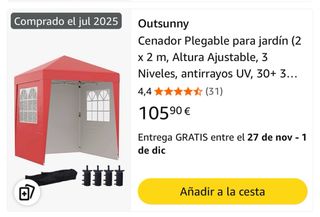 Carpa Plegable 2x2 Roja para Camping pesca jardín