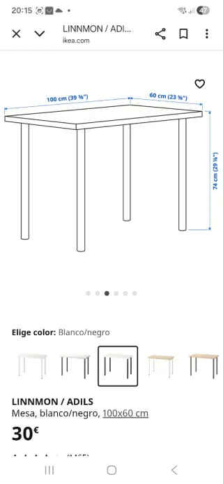 Escritorio LINNMON / ADILS blanco/negro 100x60