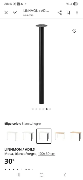 Escritorio LINNMON / ADILS blanco/negro 100x60