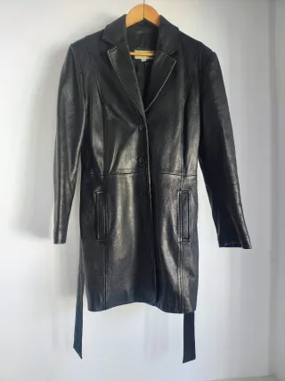 Chaqueta Piel Cortefiel 3/4 Trench Negra