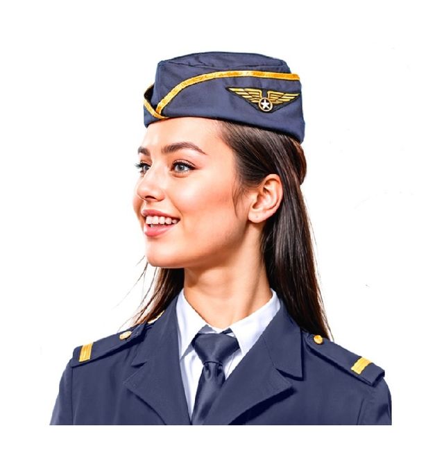 Sombrero Azafata Azul y Dorado