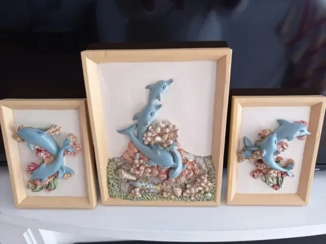 Tríptico delfines pintado a mano