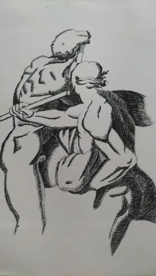 Dibujo antiguo: Hércules y la amazona Hipólita