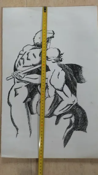 Dibujo antiguo: Hércules y la amazona Hipólita